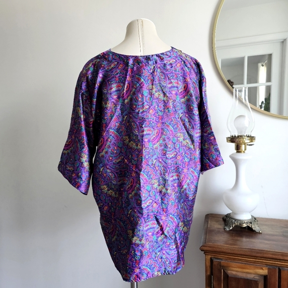 Vintage Violets & Roses 90's Silky Sleep Paisley Shirt Psychedelic Pattern - Picture 6 of 13